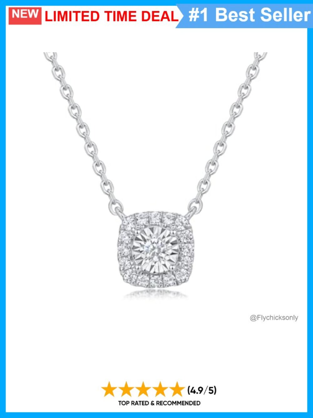 Sterling Silver Lab Grown Diamond Halo Pendant Necklace with Chain